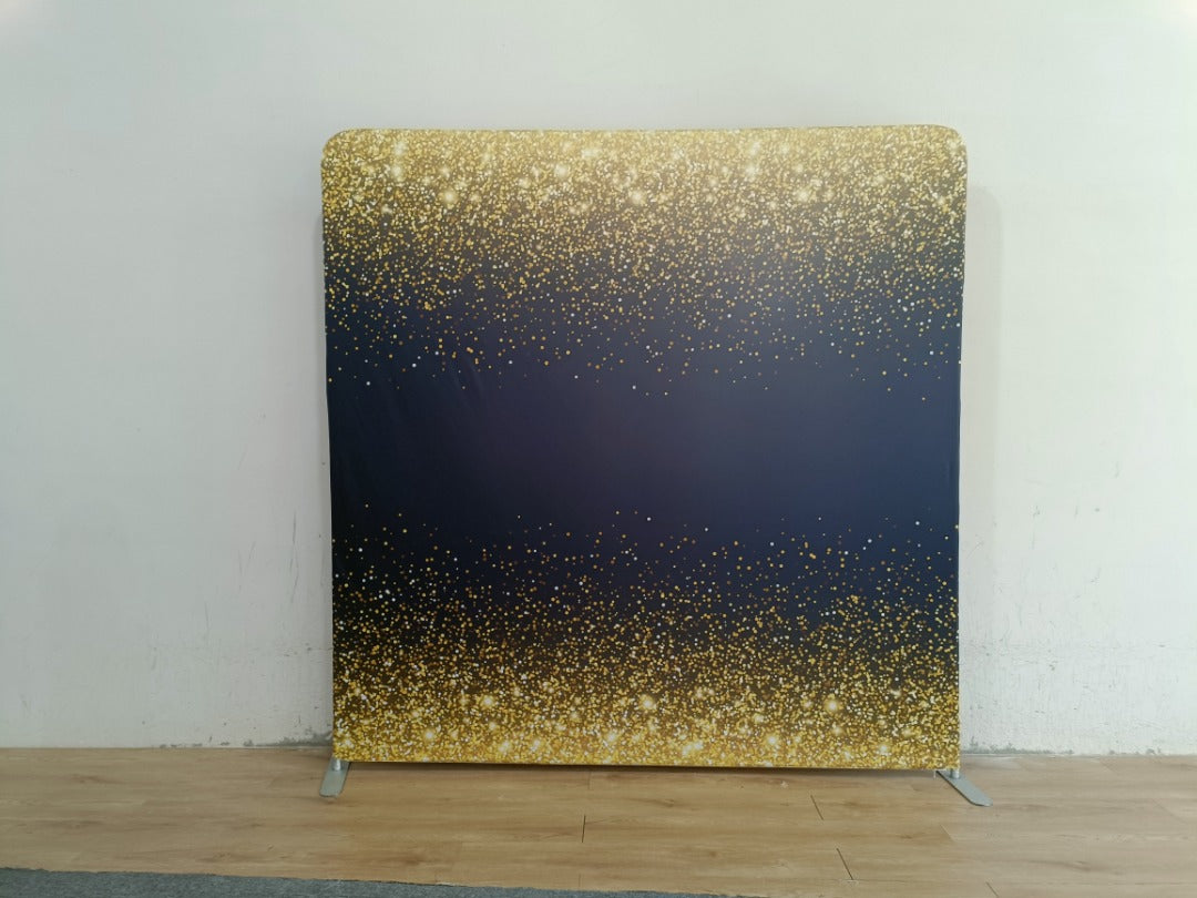 Gold and black 8x8 event backdrop rental by Snap&Fun