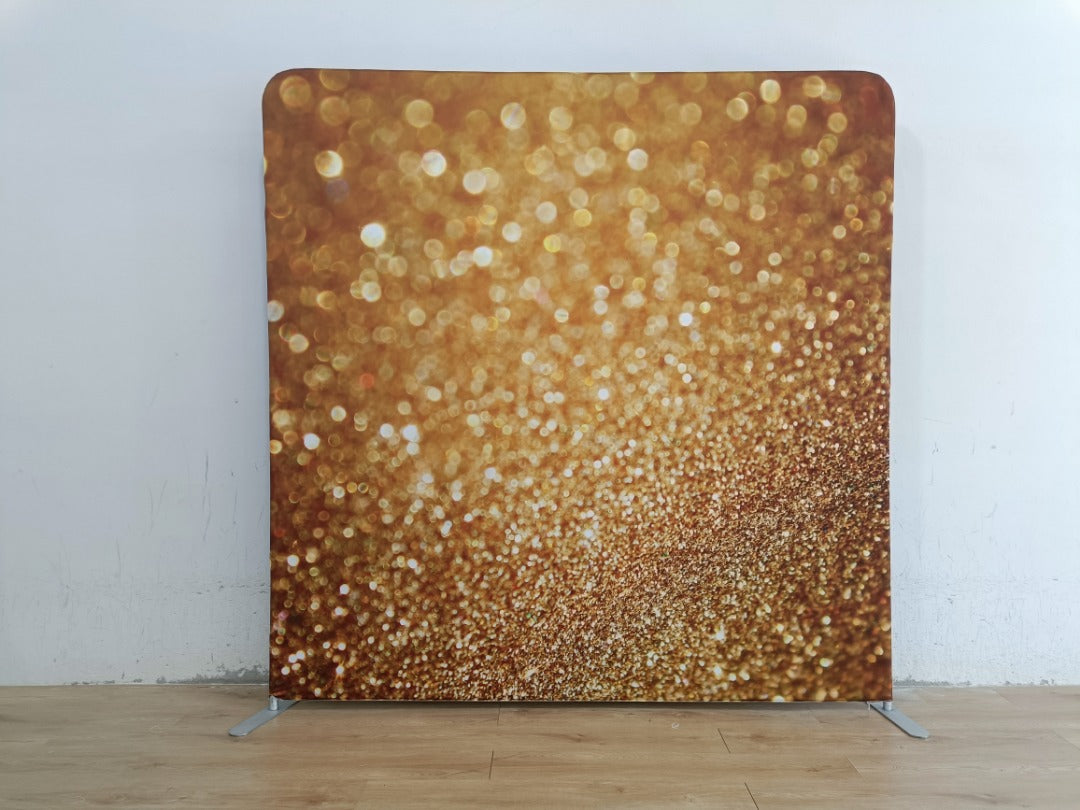 Gold 8x8 event backdrop rental by Snap&Fun