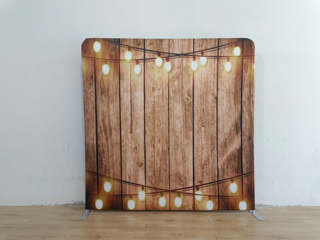 Wooden 8x8 event backdrop rental by Snap&Fun